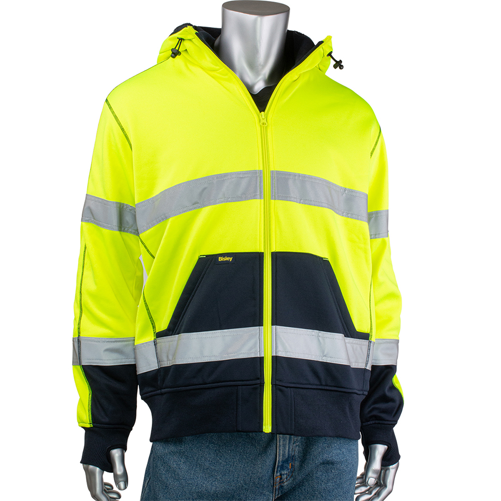 PIP Bisley ANSI Type R Class 3 Full Zip Hooded Sweatshirt with Sherpa Lining from GME Supply